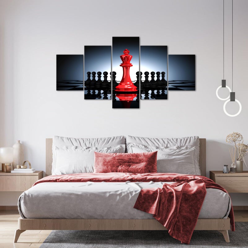 iHAPPYWALL Large 5 Pieces Modern Black And Red King And Knight Chess Pictures Print Canvas Wall Art for Home Chess Game RoomLiving Room Decor Ready To Hang - Image 2